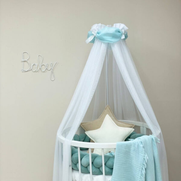 baldacchino, velo lettino, baldacchino culla, culla, lettino, decorazione lettino, decorazione culla, sogni bebe, sognibebe.it