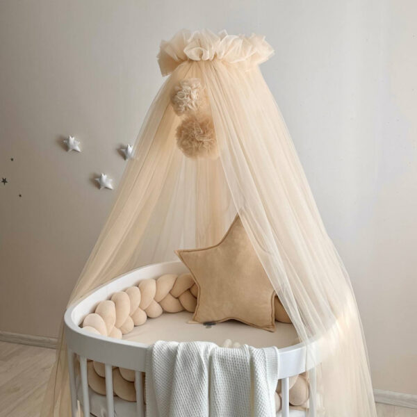 baldacchino beige, baldacchino culla, velo culla, velo lettino