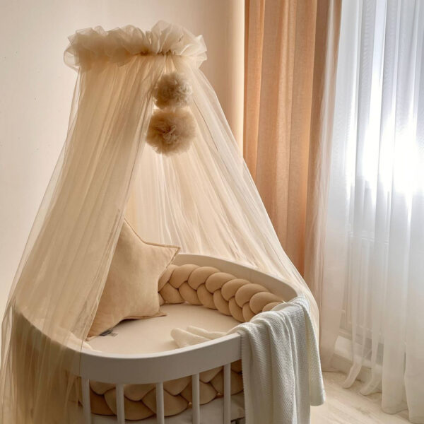 baldacchino beige, baldacchino culla, velo culla, velo lettino