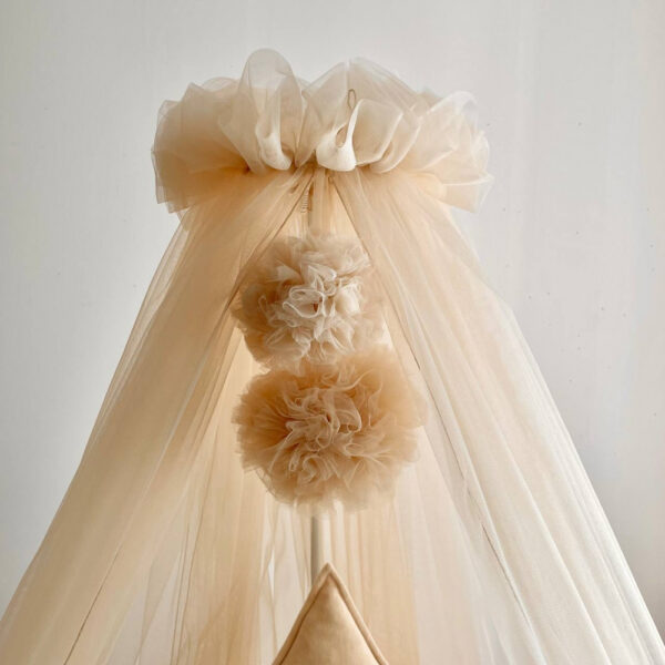 baldacchino beige, baldacchino culla, velo culla, velo lettino